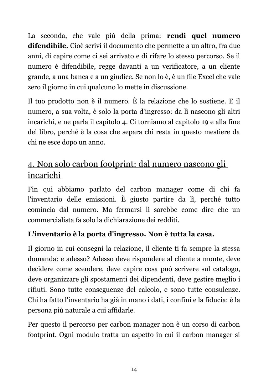 Una pagina interna del libro Il mestiere del carbon manager